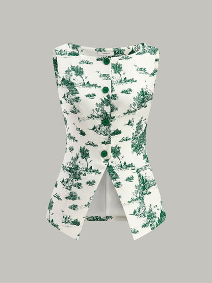 Hedwich | Mouwloze Top met Print en Split Design