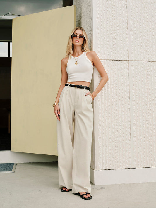Alyx | Comfortabele Hoge Taille Broek - Katoen & Linnen - Regular Fit