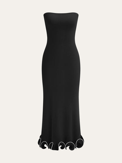 Linnea | Strapless Gebreide Maxi Jurk met Ruches