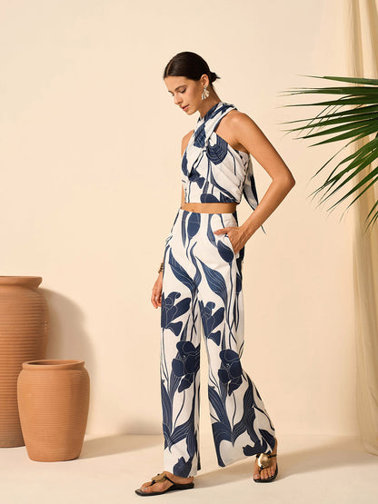 Dewy | Zomerse Halter Co-ord Set met Bloemenprint - Broek en Top