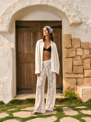 Doha | Transparante Mid-Waist Broek met Kant en Trekkoord