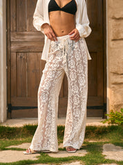 Doha | Transparante Mid-Waist Broek met Kant en Trekkoord