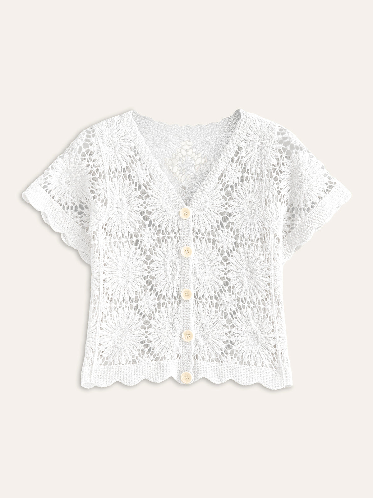 Isma | Trendy Top - Gebreid Vestje met Bloemen & Knopen – Katoenmix