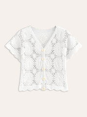 Isma | Trendy Top - Gebreid Vestje met Bloemen & Knopen – Katoenmix