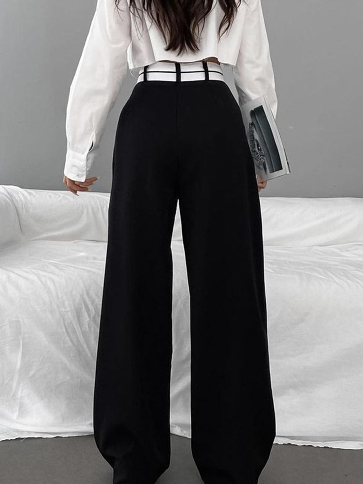 Inge | Asymmetrische Wide Leg Pantalon met Contrast Tailleband