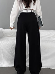 Inge | Asymmetrische Wide Leg Pantalon met Contrast Tailleband