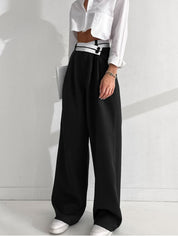 Inge | Asymmetrische Wide Leg Pantalon met Contrast Tailleband