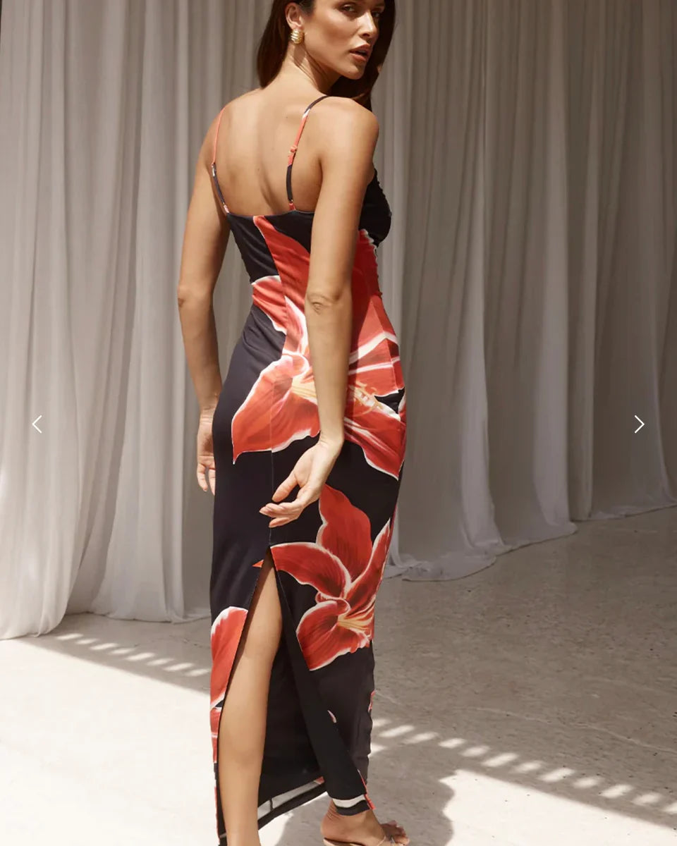 Ailisa | Trendy Midi Jurk met Bloemen - Elegant & Comfortabel