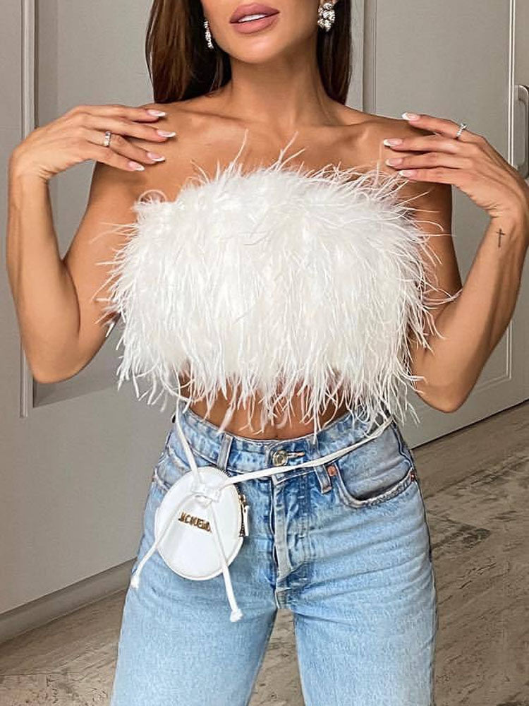 Clara | Top Met Veren En Bandeau-Halslijn