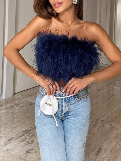 Clara | Top Met Veren En Bandeau-Halslijn