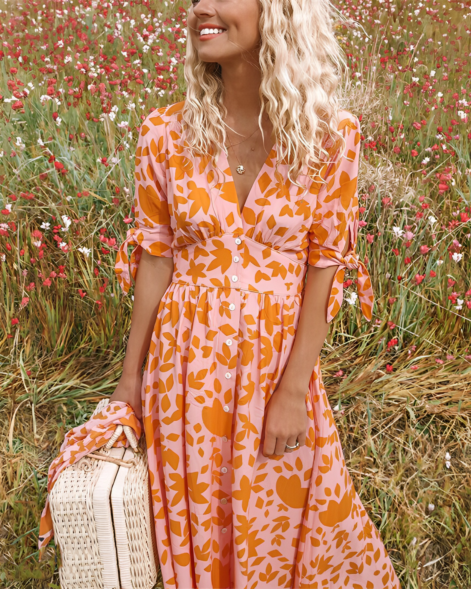 June | Elegante Zomerse Oranje Midi Jurk