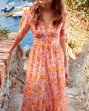 June | Elegante Zomerse Oranje Midi Jurk