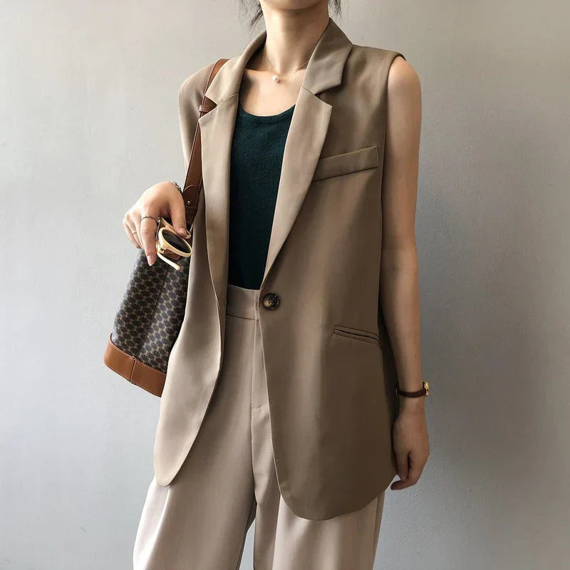 Silke | Beige Mouwloze Blazer