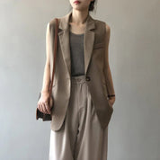 Silke | Beige Mouwloze Blazer