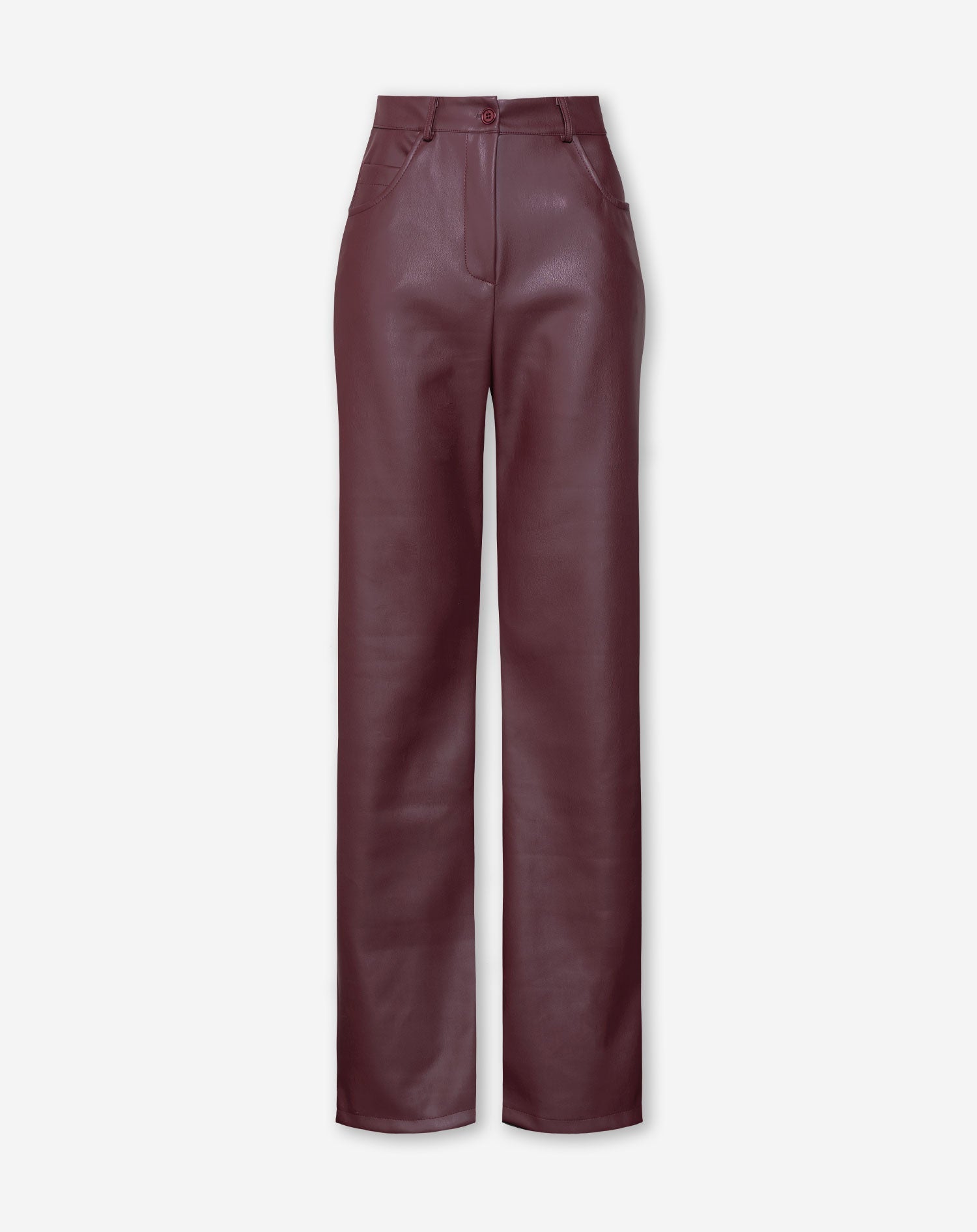 Bella | Dames Pantalon - Luxe PU, Straight Leg in Bordeaux Rood 0