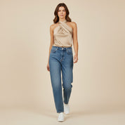 Bria | Satijnen Mouwloze Blouse met Gedraaide Hals
