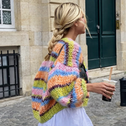 Emily | Open Trui Met Strepen En Pofmouwen - Zacht en Comfortabel