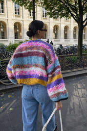 Emily | Open Trui Met Strepen En Pofmouwen - Zacht en Comfortabel