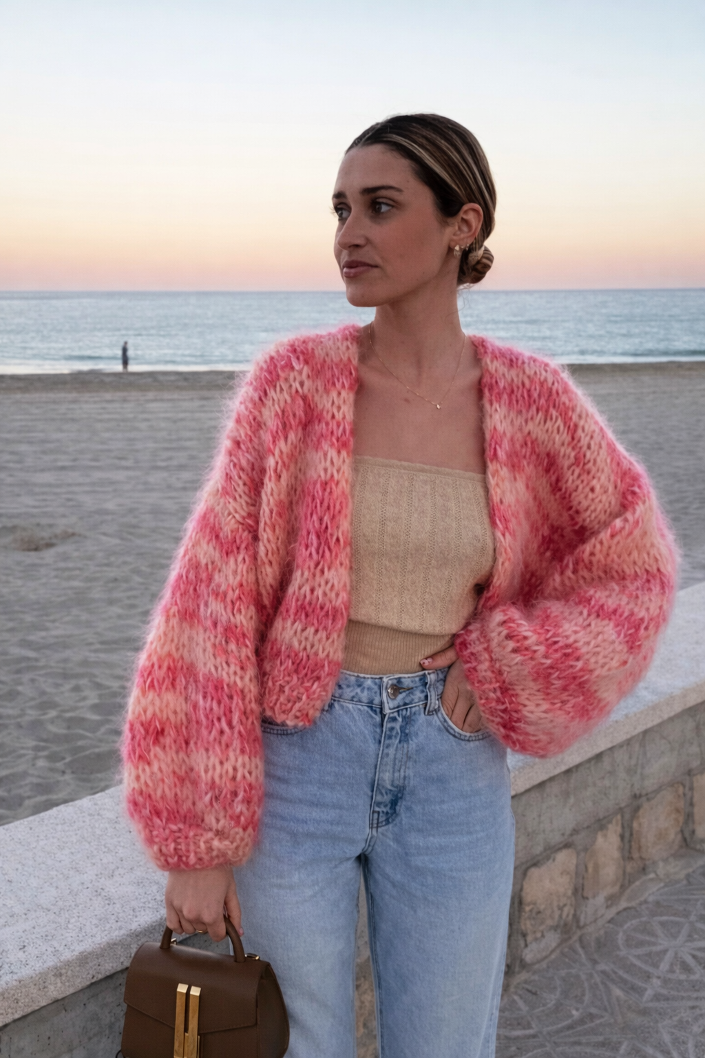 Emily | Open Trui Met Strepen En Pofmouwen - Zacht en Comfortabel