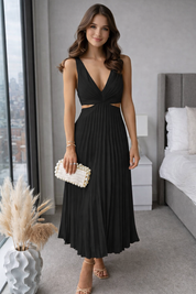 Sanne | Geplooide Midi Jurk - Elegant Design, Vloeiend en Veelzijdig