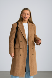 Alison | Lange Trenchcoat met Revers voor Dames - Elegante Drape Jas
