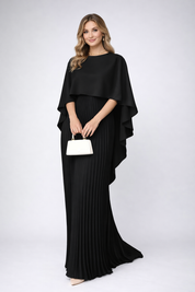 Daisy | Plissé Chiffon Maxi Jurk – Hoge Hals & Losse Pasvorm