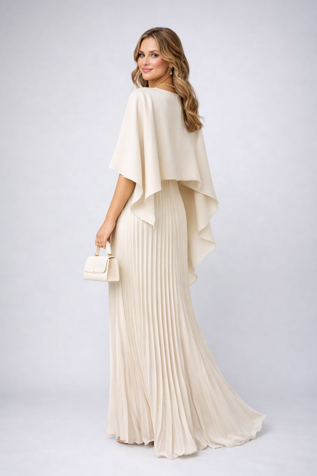 Daisy | Plissé Chiffon Maxi Jurk – Hoge Hals & Losse Pasvorm