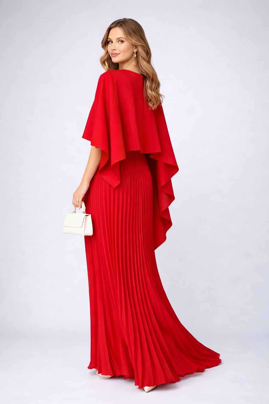 Daisy | Plissé Chiffon Maxi Jurk – Hoge Hals & Losse Pasvorm