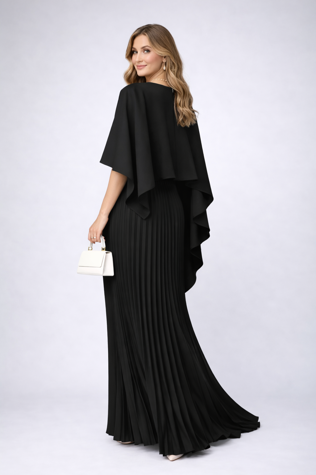 Daisy | Plissé Chiffon Maxi Jurk – Hoge Hals & Losse Pasvorm