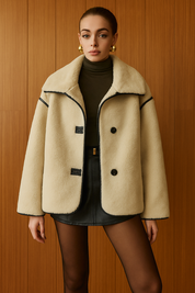 Bloeme | Minky Fleece Jas met Contrast en Vegan Leer Accenten