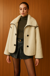 Bloeme | Minky Fleece Jas met Contrast en Vegan Leer Accenten