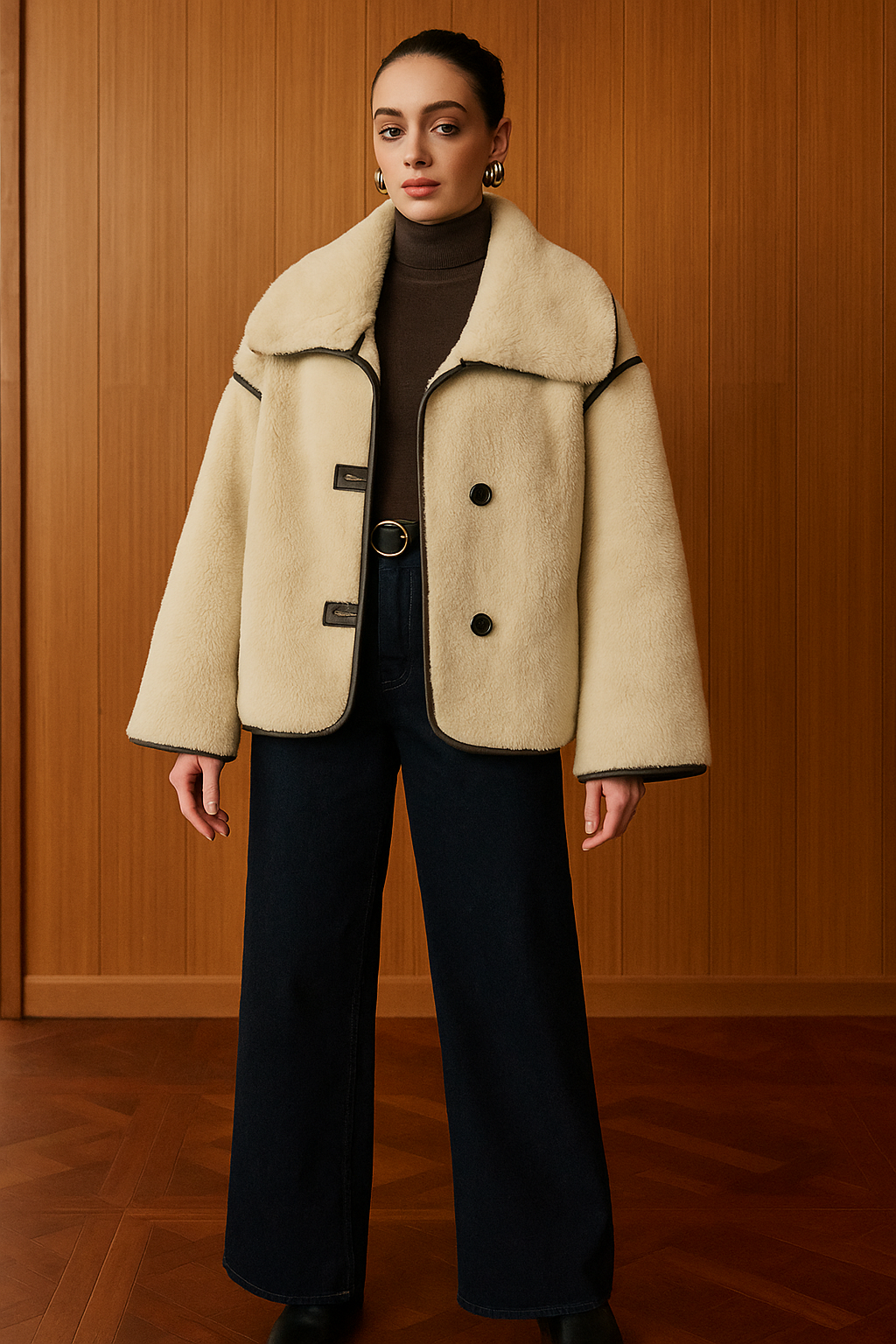 Bloeme | Minky Fleece Jas met Contrast en Vegan Leer Accenten