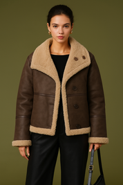 Carina | Warme Fleece Jas van Vegan Leer - Dames