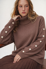 Amber | Stijlvolle Gebreide Dames Trui - Knoop details en Lichte Stretch