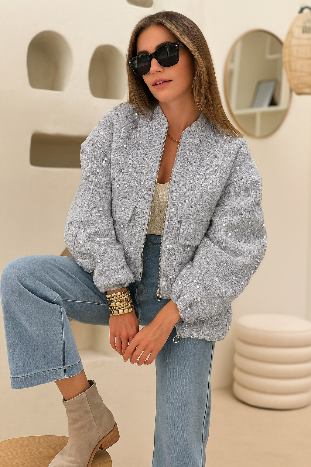 Dova | Pailletten Bomberjack met Glitters – Stijlvol en Comfortabel