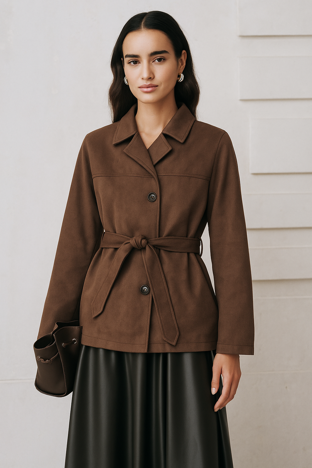 Meli | Elegante Suede Damesjas - Stijlvolle Knopen met Strikceintuur