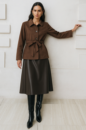 Meli | Elegante Suede Damesjas - Stijlvolle Knopen met Strikceintuur