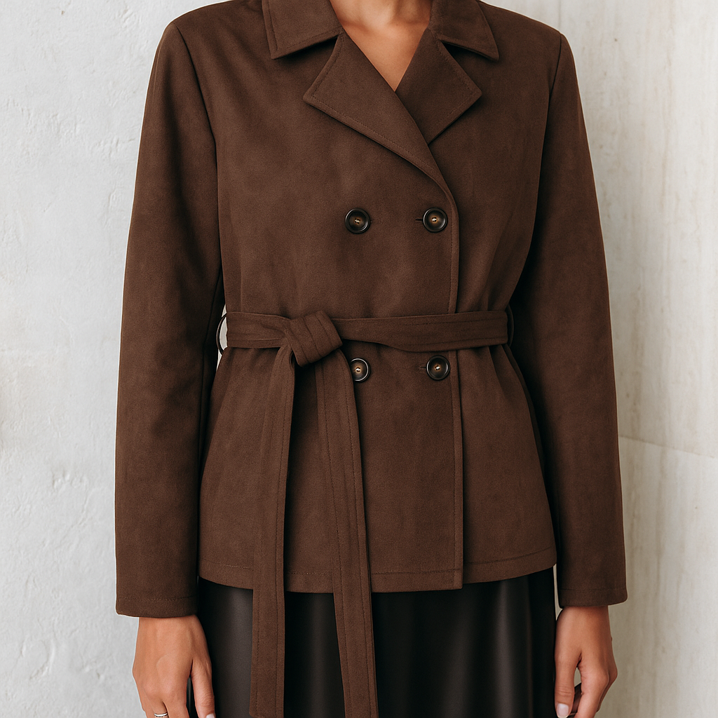 Meli | Elegante Suede Damesjas - Stijlvolle Knopen met Strikceintuur