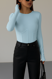 Salomé | Lange Mouwen Top met Mock Nek en Piping Details