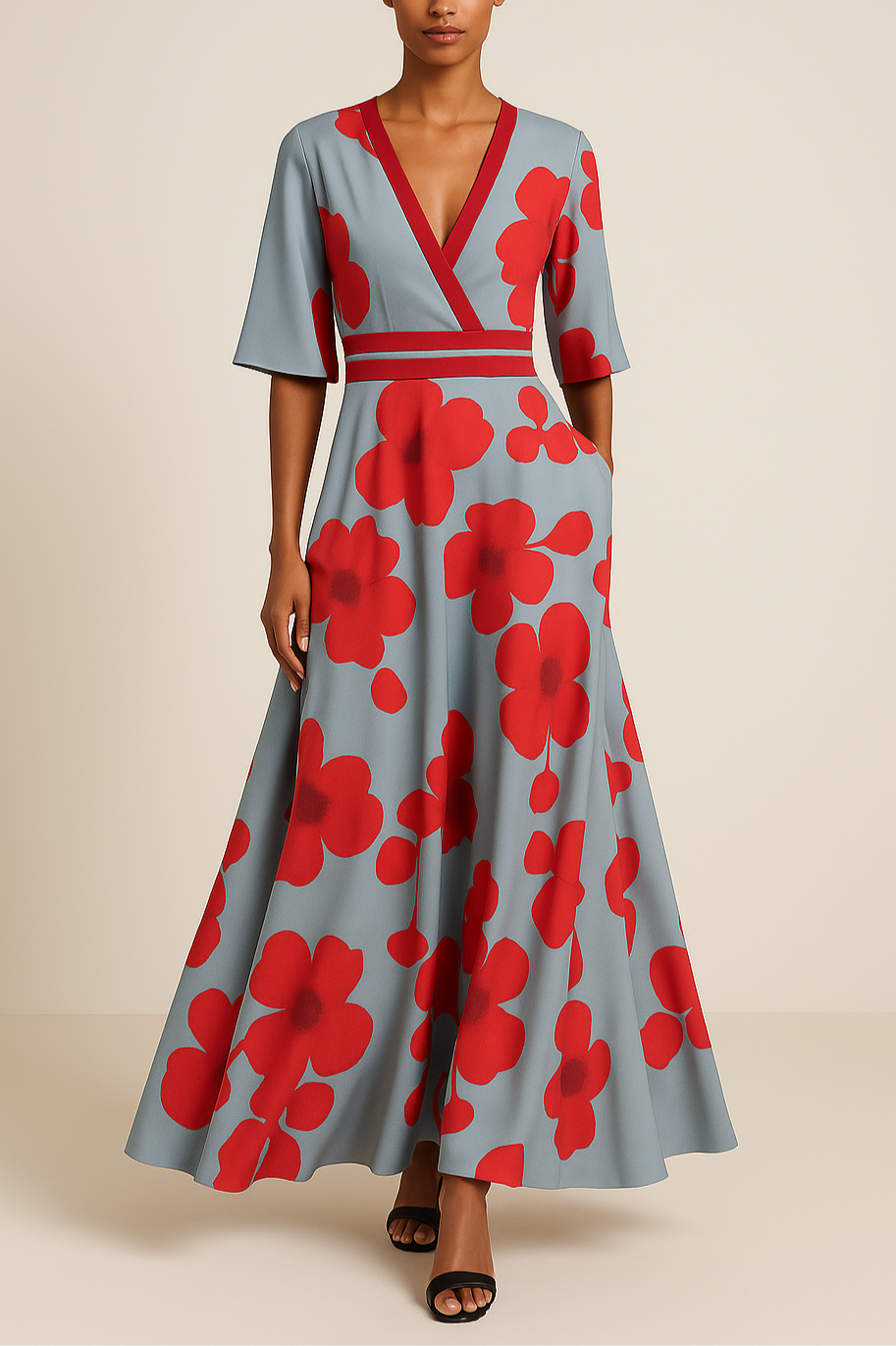 Limani | Elegante Maxi Jurk met V-hals en Bloemenprint