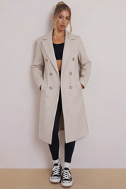 Cindy | Lange Wollen Dames Trenchcoat met Ceintuur – Elegant & Warm