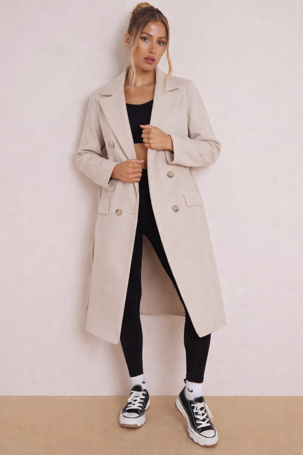 Cindy | Lange Wollen Dames Trenchcoat met Ceintuur – Elegant & Warm