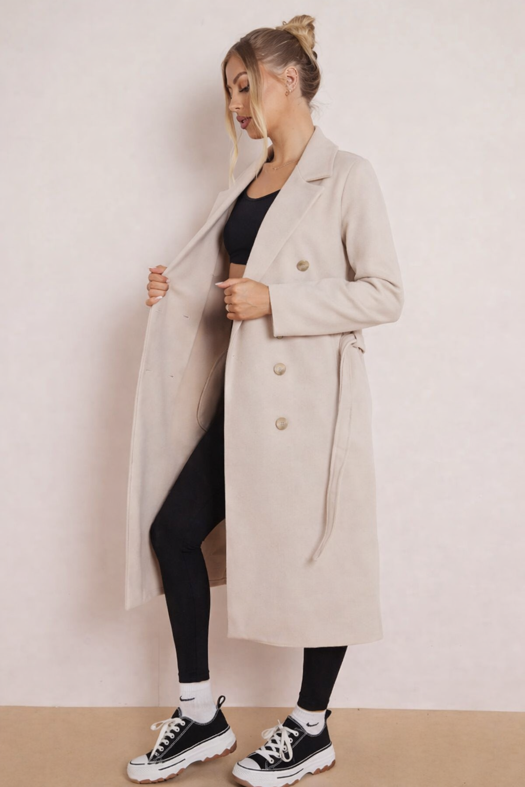 Cindy | Lange Wollen Dames Trenchcoat met Ceintuur – Elegant & Warm