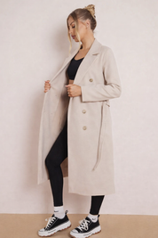 Cindy | Lange Wollen Dames Trenchcoat met Ceintuur – Elegant & Warm