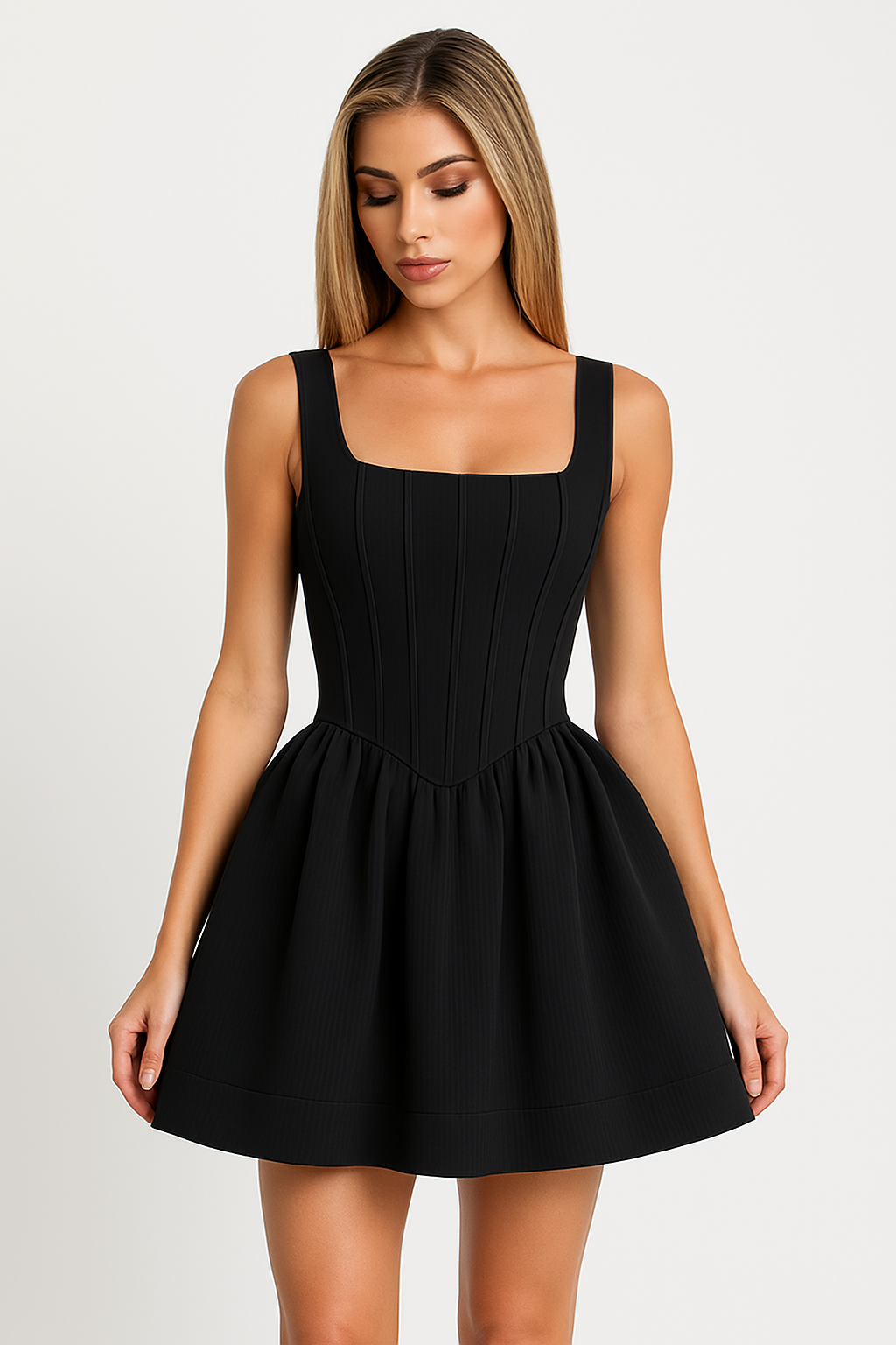 Roslyn | Mini Jurk met Korset Ontwerp en Vierkante Hals