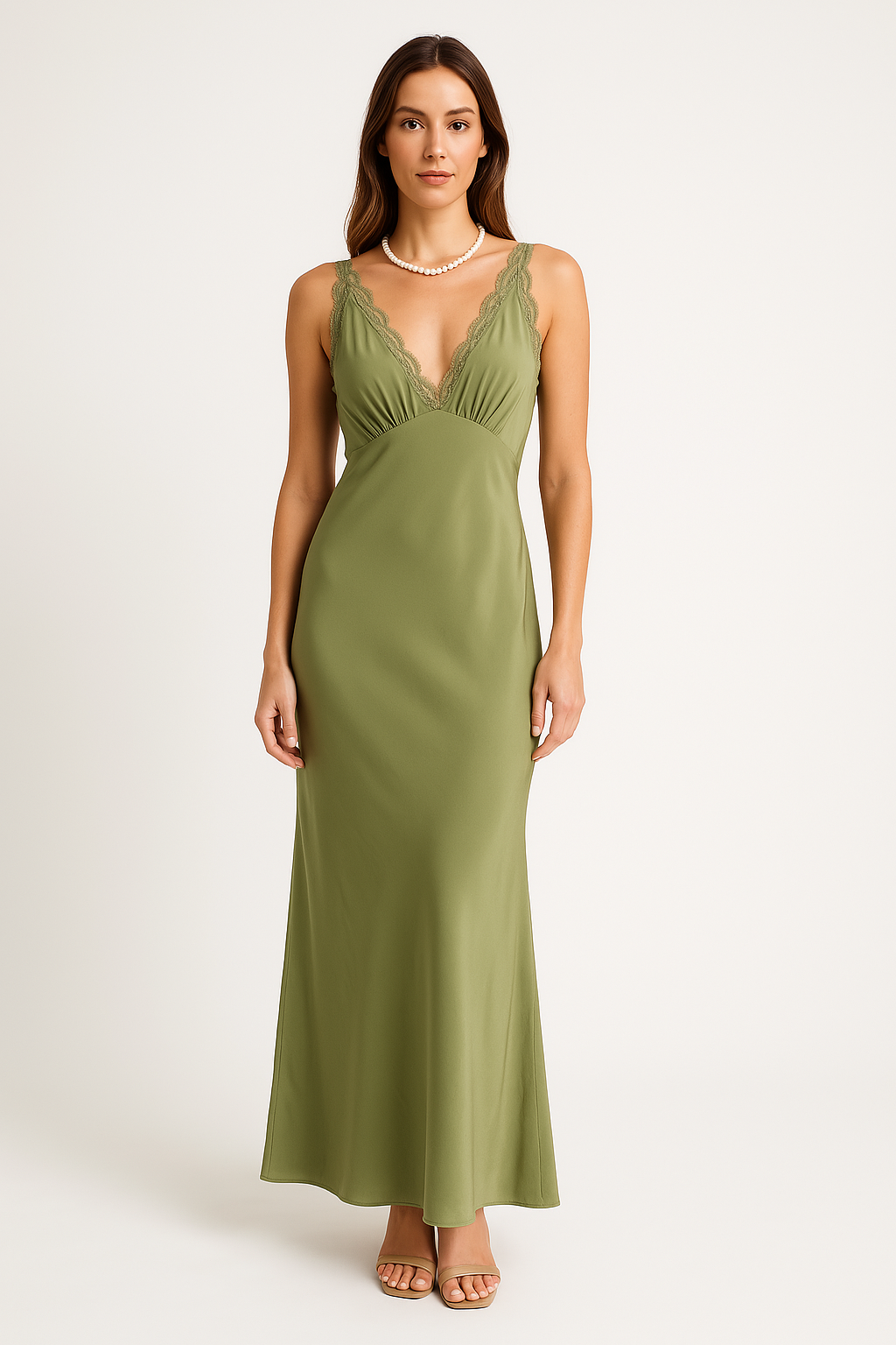 Lieve | Luxe Avondjurk met Diepe V-hals en Kantafwerking