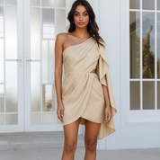 Evelina | One-Shoulder Mini Jurk Dames – Glanzend & Elegant