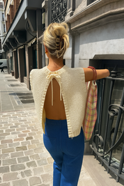 Marylou | Gebreide Beige Zomertop met Open Rug voor Dames