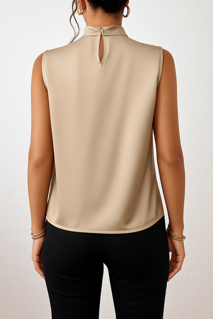 Bria | Satijnen Mouwloze Blouse met Gedraaide Hals
