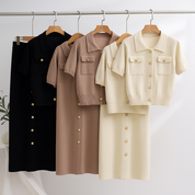 Luxe Tweedelige Set - Trui met Korte Mouwen en Lange Rok